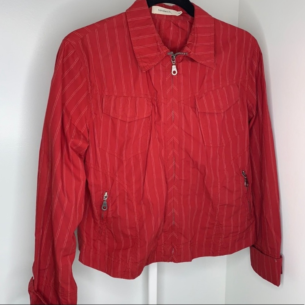 Sandwich Red Striped Cotton Women’s Zip Up Jacket